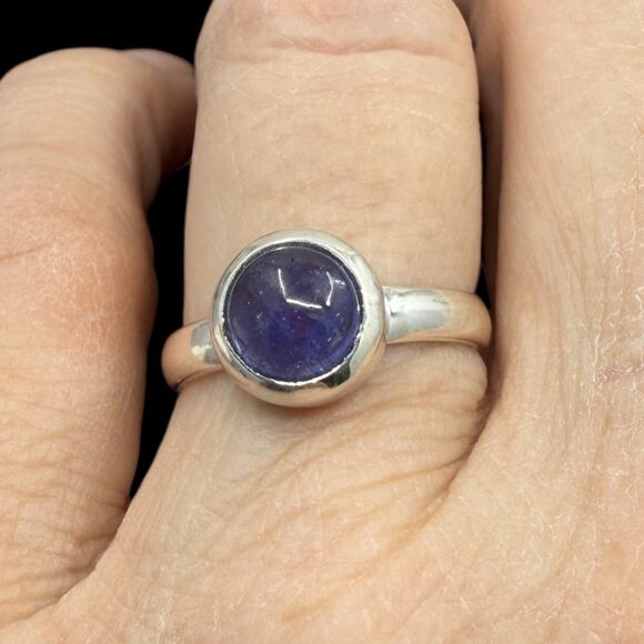 Natural Blue Tanzanite Cabochon Ring 925 Sterling Silver Size 7 Handmade - Picture 5 of 6